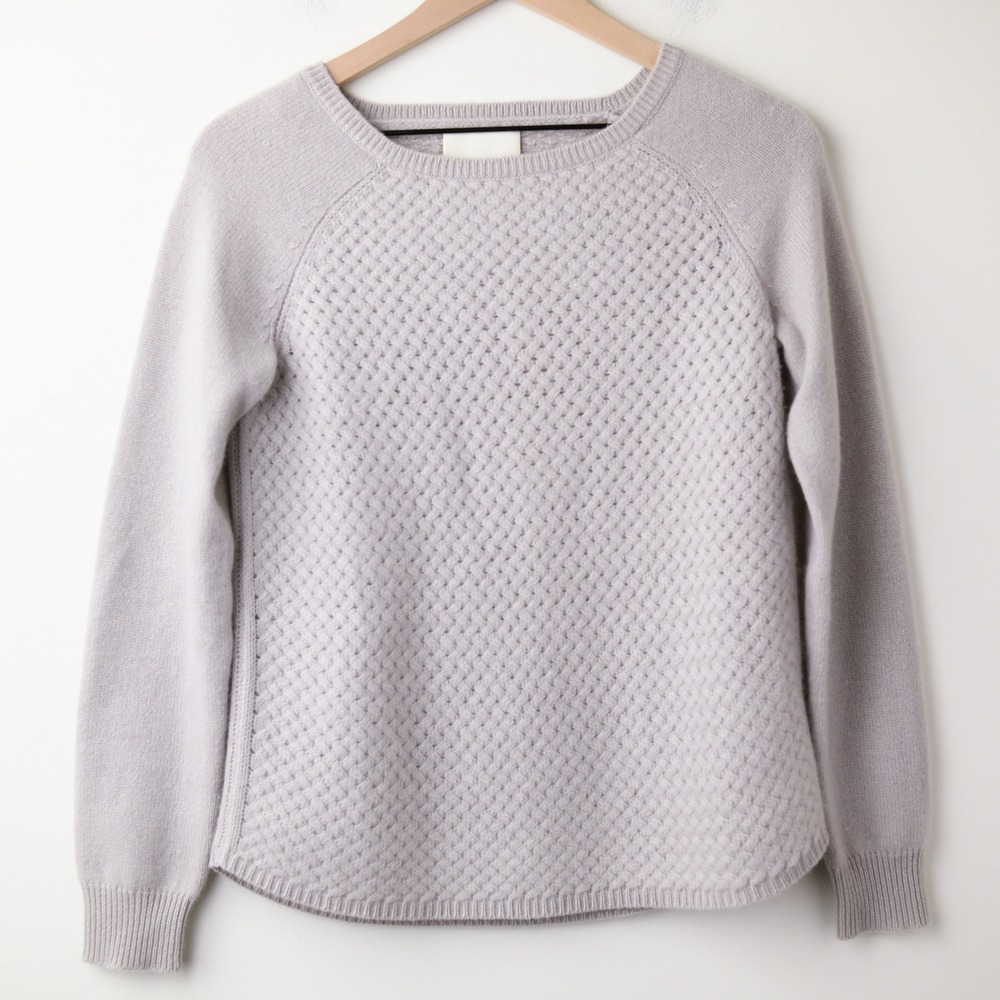 Cynthia Rowley Sweater 100% 2 Ply Cashmere Womens Small Gray Basketweave Luxury